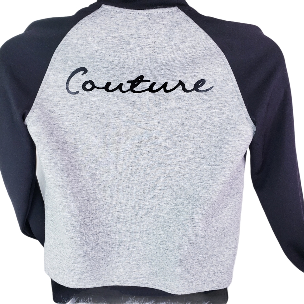 Juicy Couture Women’s Zip Up Jacket size Medium Gray Black Raglan Track Y2K